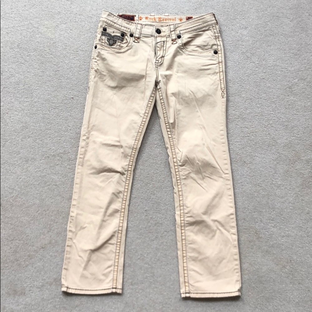 Mens Rock Revival Khaki Jean-Pants, Size 33